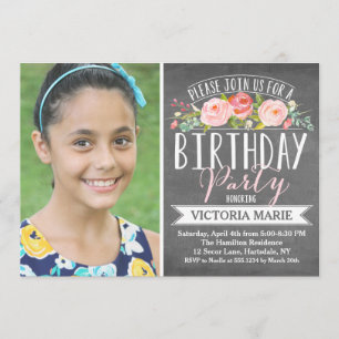 Rose Banner Chalkboard   Geburtstag Einladung