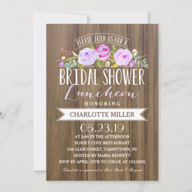 Rose Banner Luncheon Lila | Brautparty Einladung (Vorderseite)
