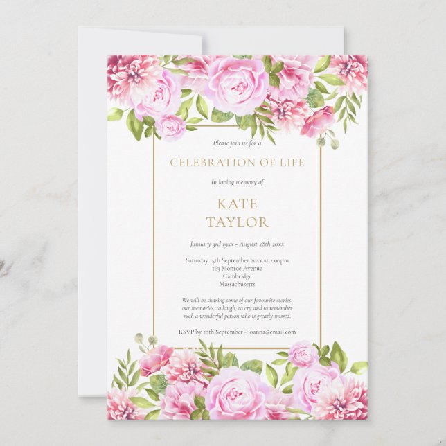 Rose Beerdigung des Lebens Einladung (Vorderseite)