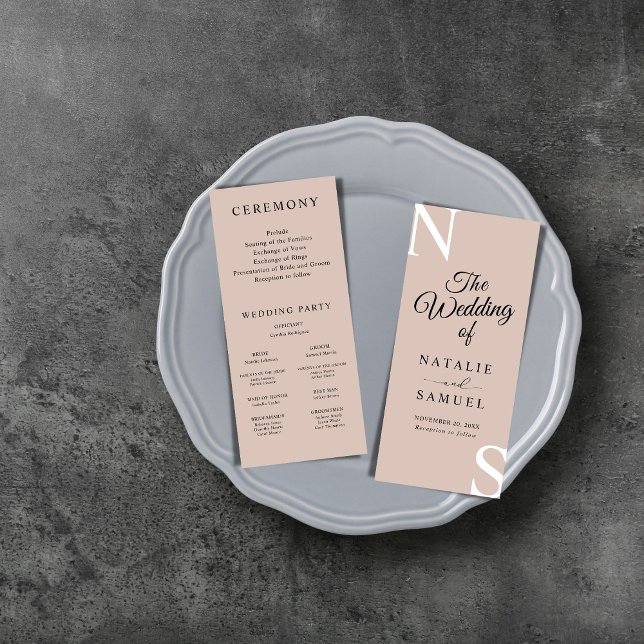 Rose Beige MinimalistBold Initials Wedding Program (Von Creator hochgeladen)