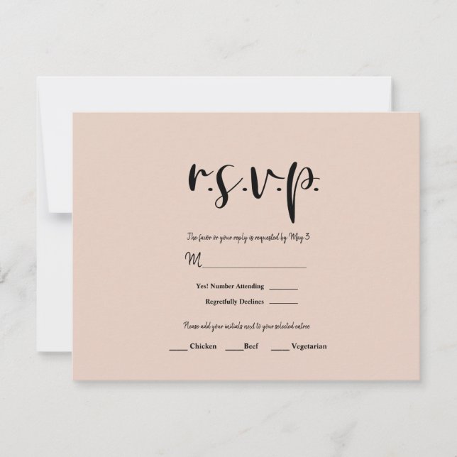 Rose beige moderne paillettes or mariage RSVP répo (Devant)