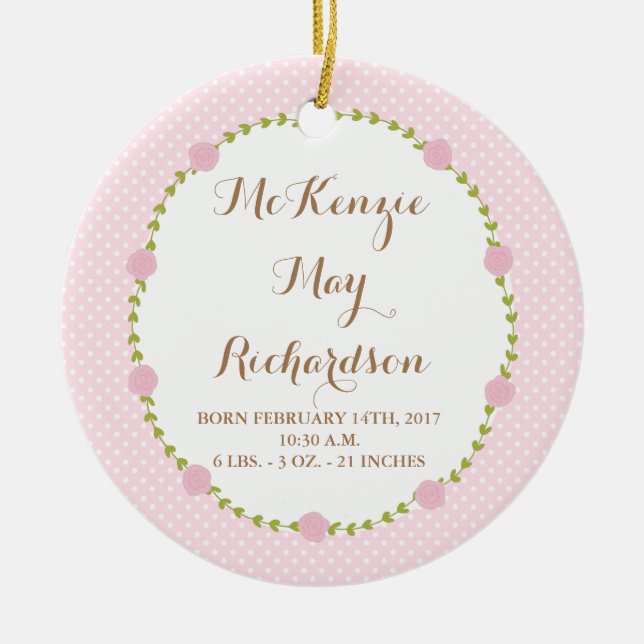 Rose Birth Stats neues Baby Girl Keramik Ornament (Vorne)