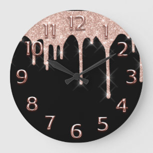 Rose BlackArabic Number Glitzer Tropfen Blush Glit Große Wanduhr