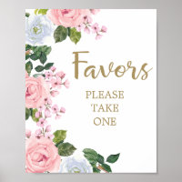 Rose Blanc Floral Faveurs Baby shower Poster