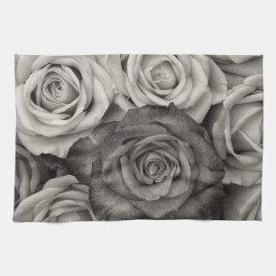 Rose blanc noir Serviette de cuisine