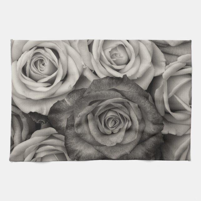 Rose blanc noir Serviette de cuisine (Horizontal)