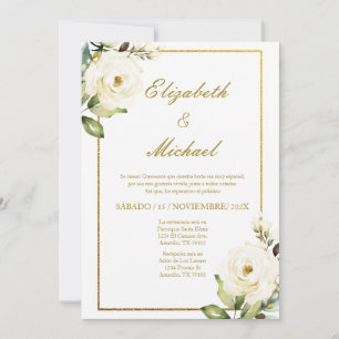 Rose blanche Élégante invitation de mariage en esp