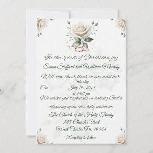 Rose blanche et Faire-part de mariage chrétienne c