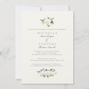 Rose blanche Faire-part de mariage florale