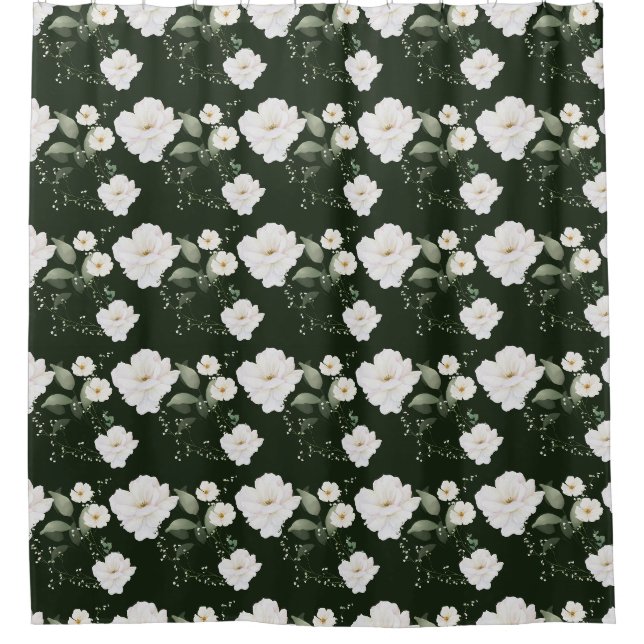 Rose blanche sur Black Floral rideau de douche Sal (Devant)