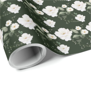 Rose blanche sur papier cadeau Floral noir