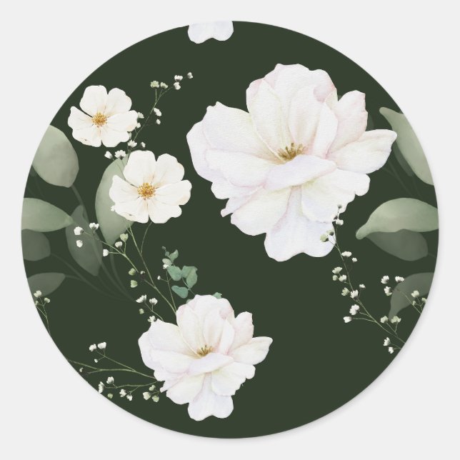 Rose blanche sur Sticker floral noir (Devant)