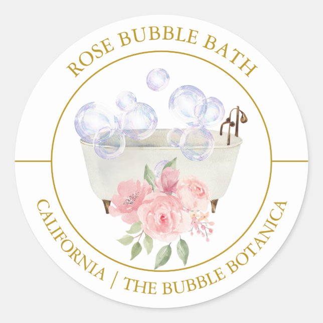 Rose-Blase-Bath-Etikett Runder Aufkleber (Vorderseite)