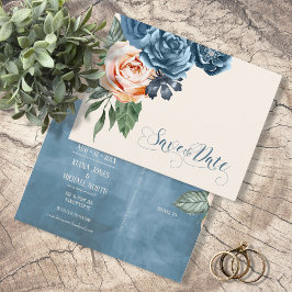 Rose Blau/Peach Save the Date ID584 Ankündigungspostkarte