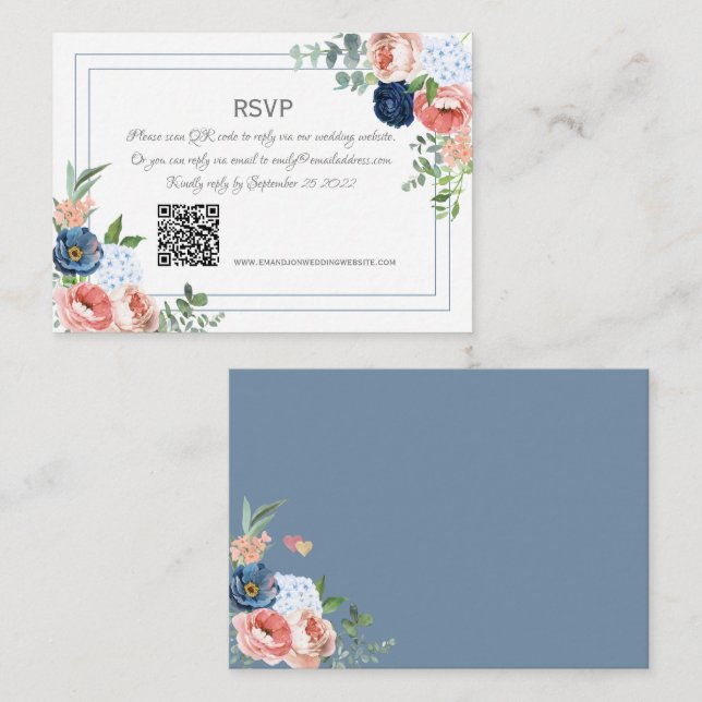 Rose Blau und Blau Mitteilungskarte (Vorne/Hinten)