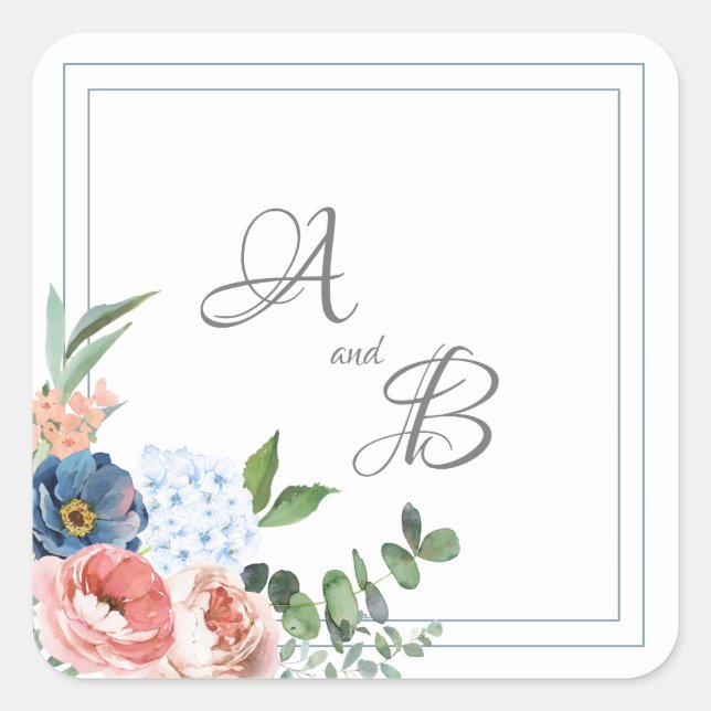 Rose Blau und Blau Quadratischer Aufkleber (Vorderseite)