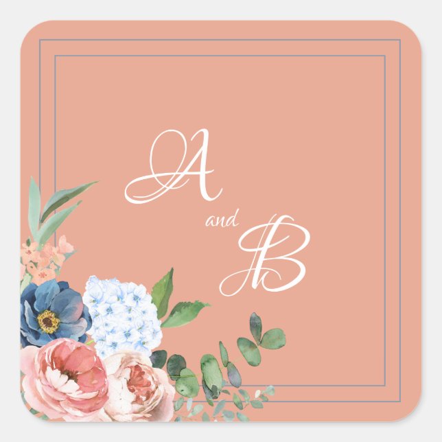 Rose Blau und Blau Quadratischer Aufkleber (Vorderseite)