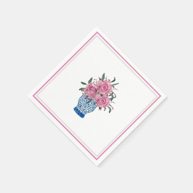 Rose Blau und Weiß Ginger Jar Napkins Serviette (Ecke)