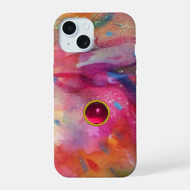 ROSE BLEU ABSTRAIT AVEC 3D RED RUBY GEMSTONE (Verso)