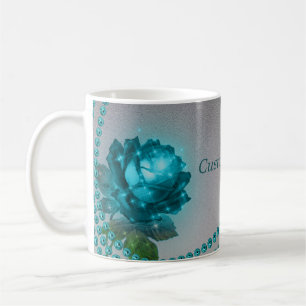 Rose bleu avec Mug café perles - Personnaliser Tex