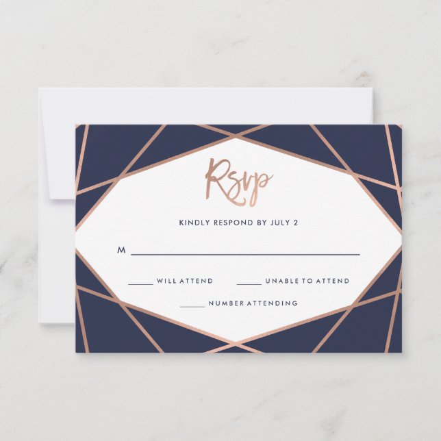Rose bleu de minuit Bat mitzvah géométrique RSVP (Devant)