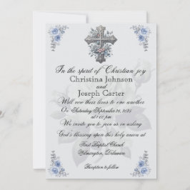 Rose bleu et Faire-part de mariage croisée chrétie