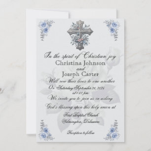 Rose bleu et Faire-part de mariage croisée chrétie