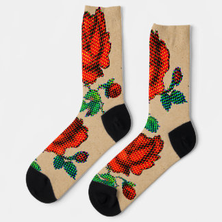 Rose Bloom Halftone auf braunem Papier Fine Art Socken