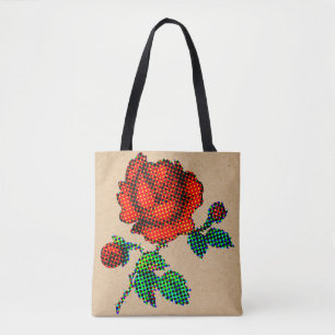Rose Bloom Halftone auf braunem Papier Fine Art Tasche