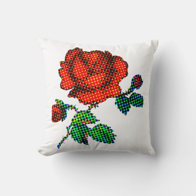 Rose Bloom Halftone Fine Art Kissen (Vorderseite)