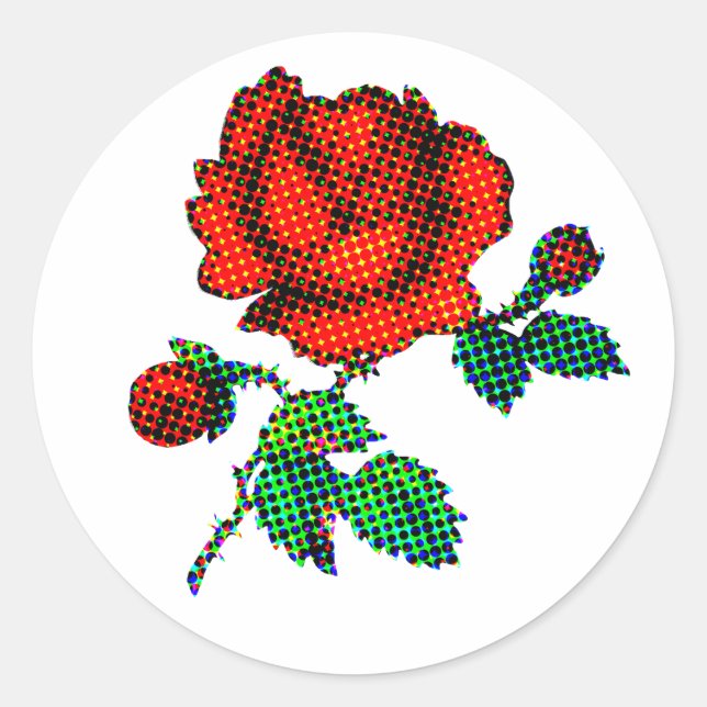 Rose Bloom Halftone Fine Art Runder Aufkleber (Vorderseite)