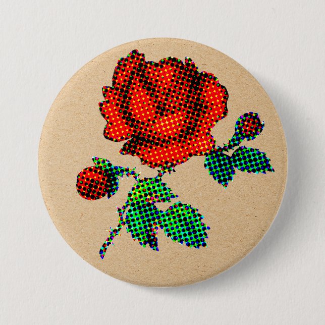 Rose Bloom Halftone on Brown Paper Fine Art Button (Vorderseite)