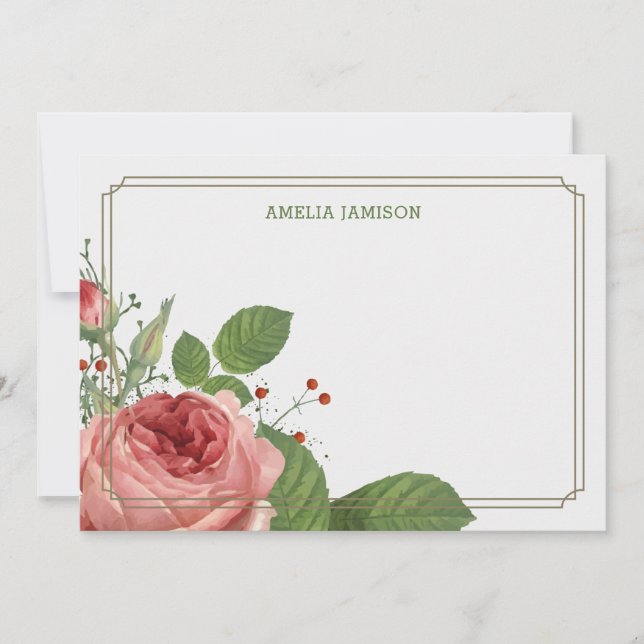 Rose Bloom Personalisiert Stationery Flat Mitteilu Mitteilungskarte (Vorderseite)
