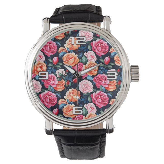 Rose Blooming Blume Muster-80037 Armbanduhr (Vorderseite)