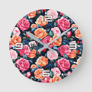 Rose Blooming Blume Muster-80037 Runde Wanduhr