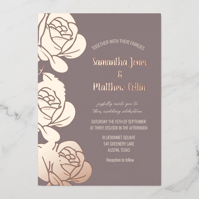 Rose Bloral Boho Blush Pink Goldfolie Hochzeit Folieneinladung (Vorderseite)
