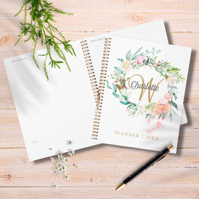 Rose Bloral Gold Script Monogram 2023 Planer (Von Creator hochgeladen)