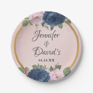Rose Bloral Navy Blush Pink Gold Hochzeit Pappteller