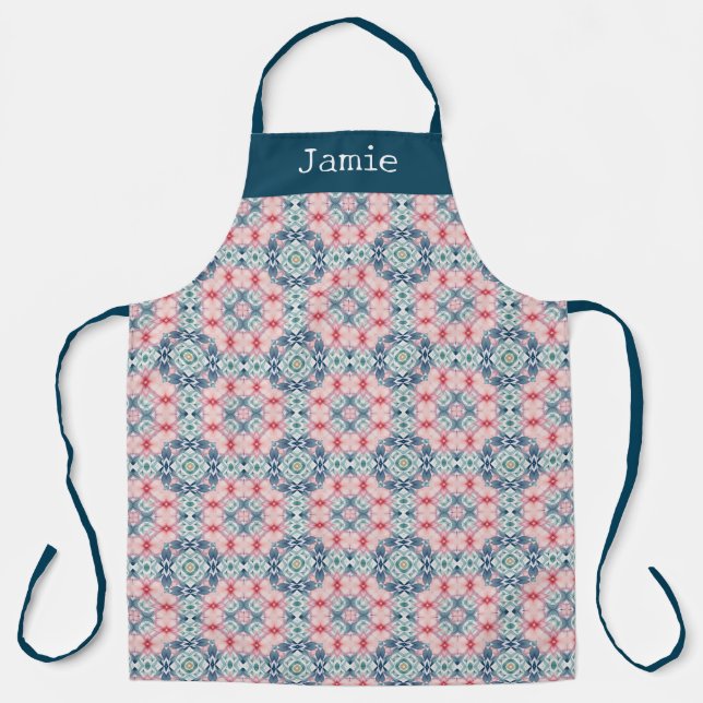 Rose, Blue and Green Pattern Personalized Name  Schürze (Vorderseite)