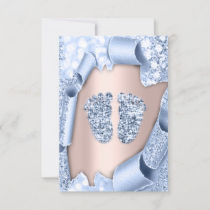 Rose Blue Baby Shower Feet Boy Glitzer Einladung