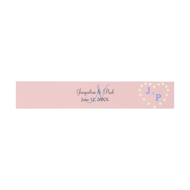 Rose Blue Cream Polka Dots Monogramm Herz Einladungsbanderole (Flach)