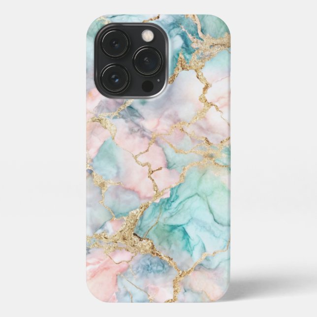 Rose Blue Gold Marble iPhone 13 Pro Hülle (Rückseite)