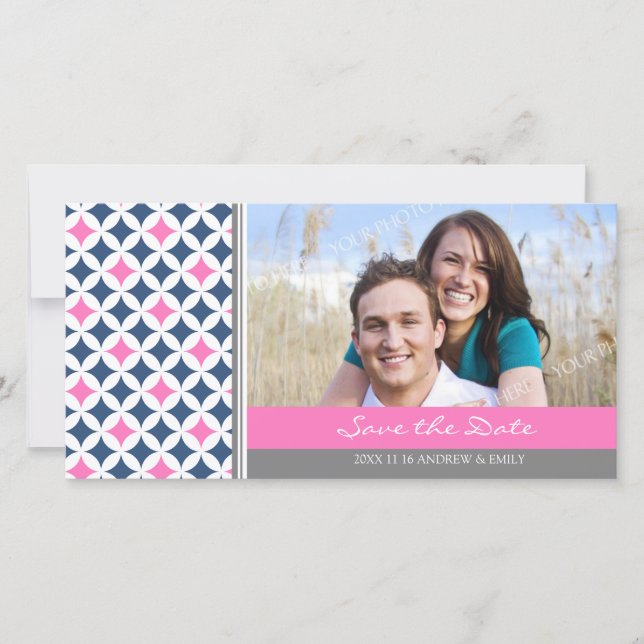 Rose Blue Grey Enregistrer la date Mariage Cartes  (Devant)