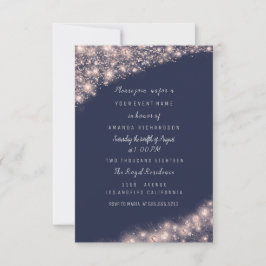 Rose Blue Navy Glitzer Brautparty Geburtstag 16. Einladung