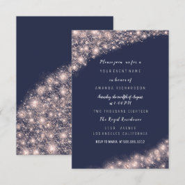 Rose Blue Navy Glitzer Brautparty Geburtstag 16. Einladung