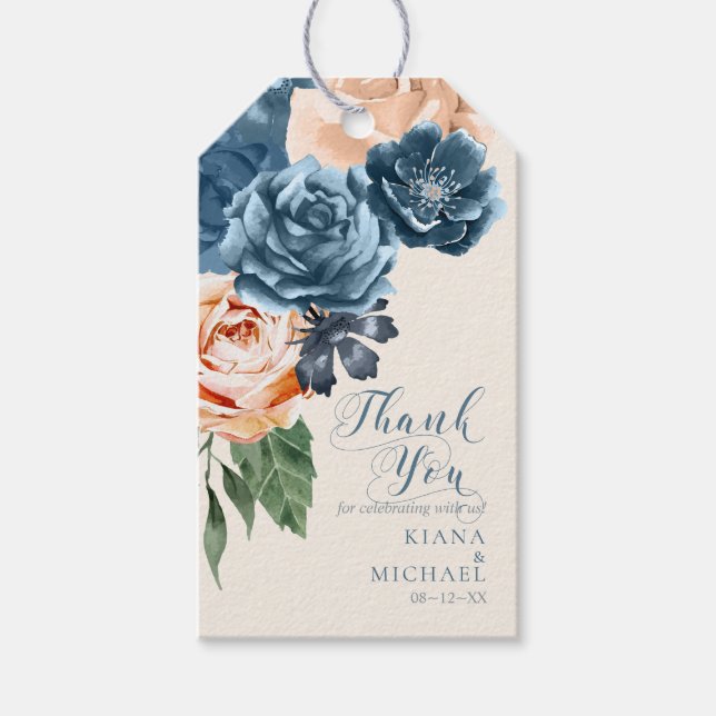 Rose Blue/Peach Wedding Danke, ID584 Geschenkanhänger (Vorderseite)