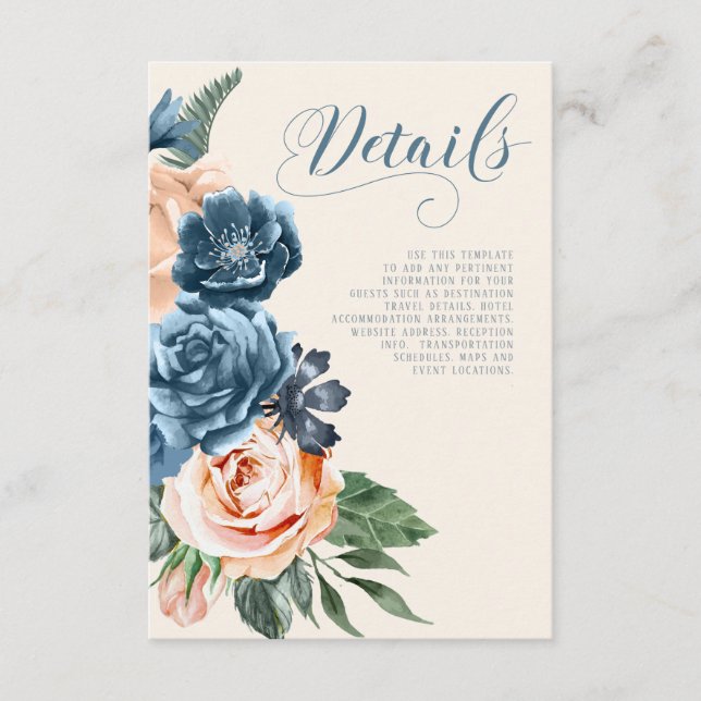 Rose Blue/Peach Wedding Details ID584 Begleitkarte (Vorderseite)