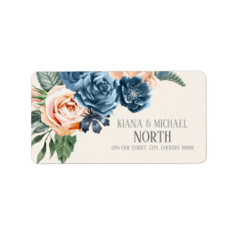 Rose Blue/Peach Wedding ID584 Adressaufkleber
