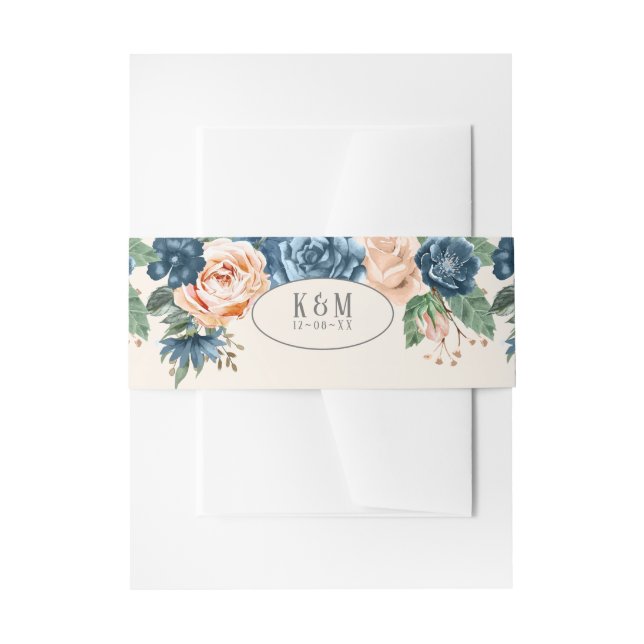 Rose Blue/Peach Wedding ID584 Einladungsbanderole (Vorderseite Beispiel)