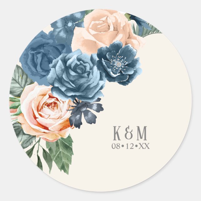 Rose Blue/Peach Wedding ID584 Runder Aufkleber (Vorderseite)